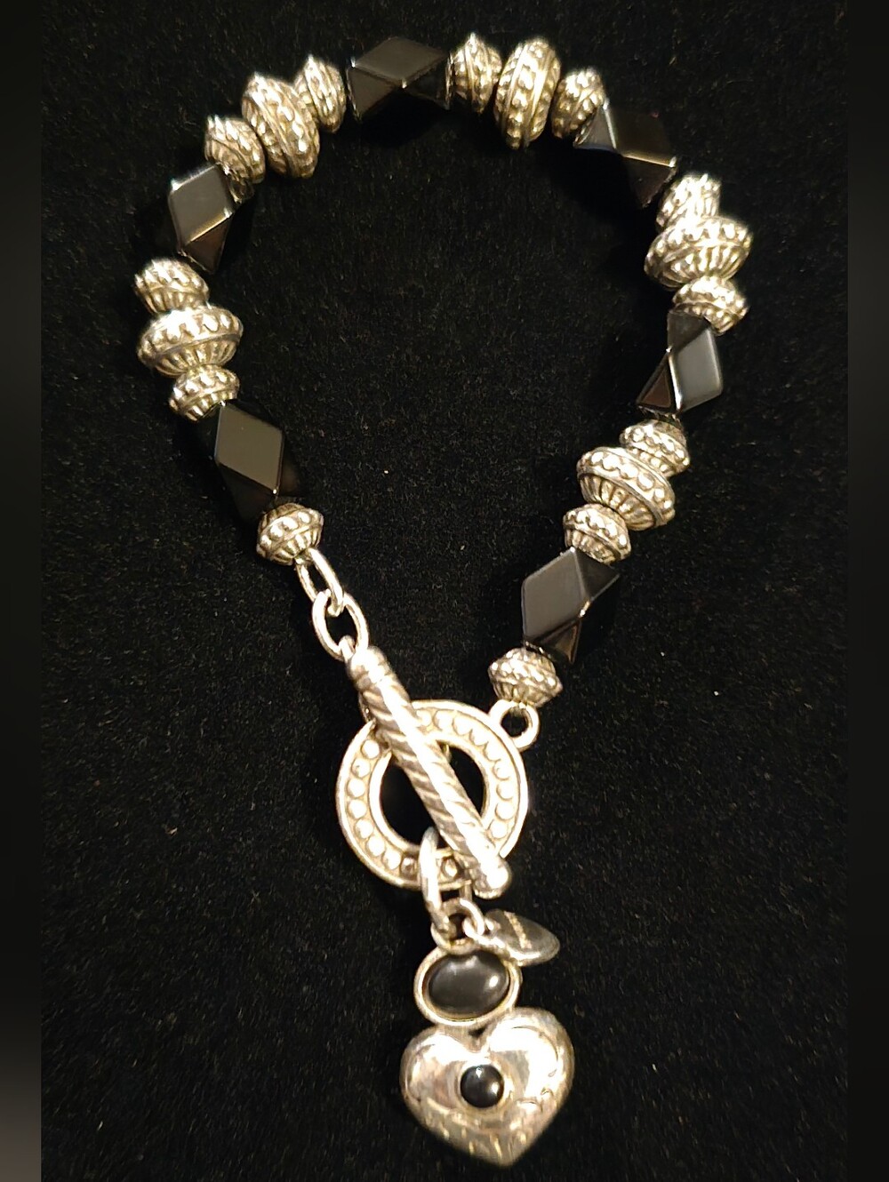 Brighton Black Bead Heart Toggle Bracelet